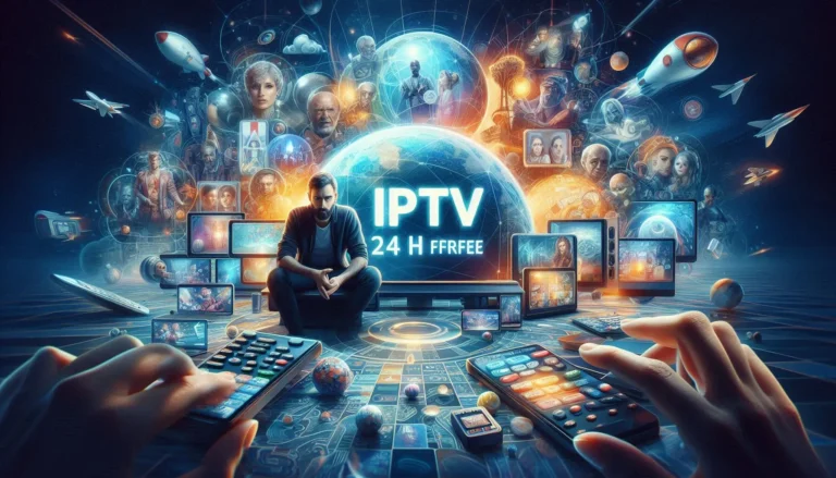 Illustration showing IPTV website features and purchase process